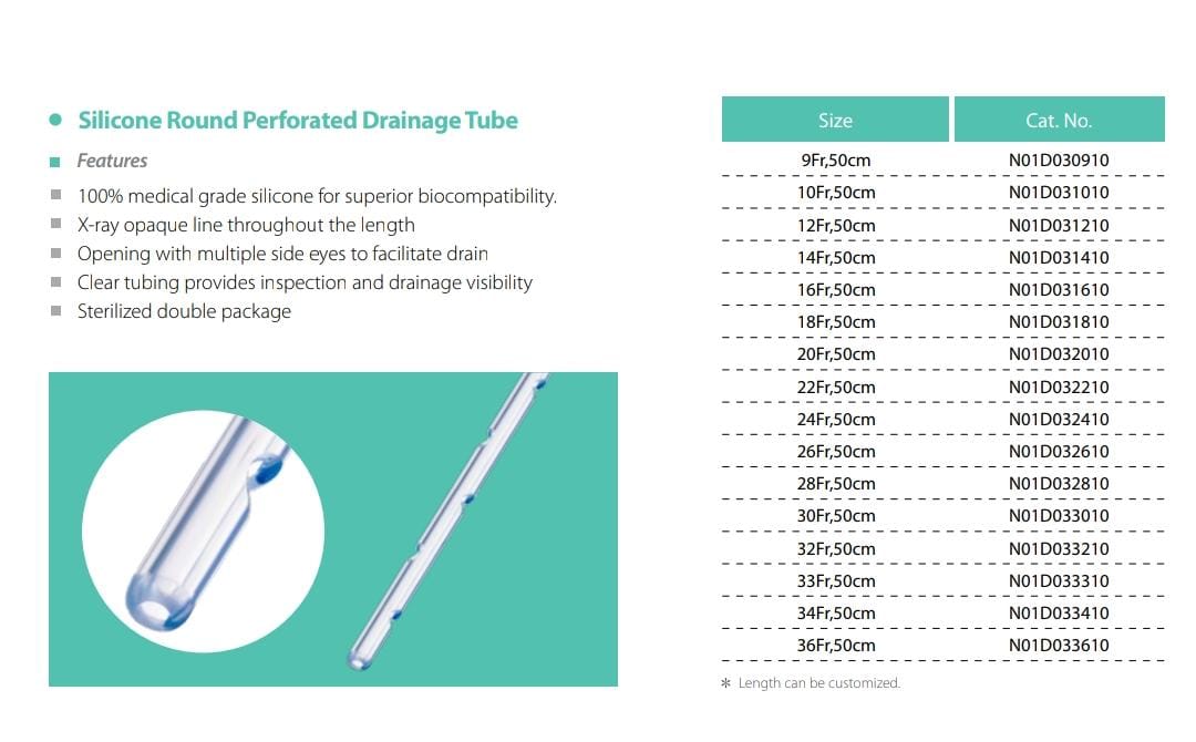 Silicone Round Perforated Drainage Tube, 50cm (WELLEAD)